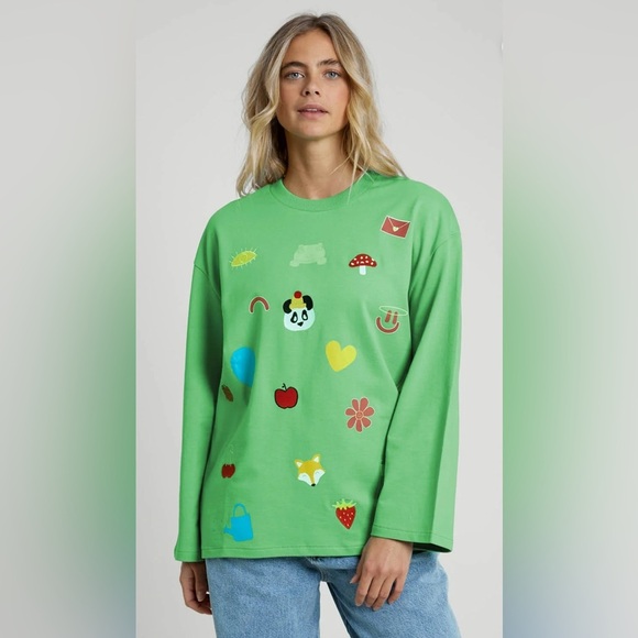 ASOS “Native Youth” Oversized Green Sweatshirt Fox Panda Embroidery Adult Small - Picture 15 of 15